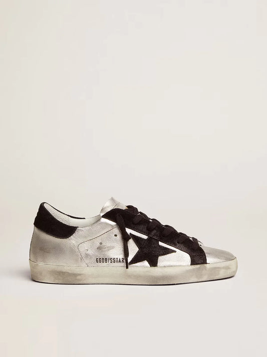 GOLDEN GOOSE - SUPER-STAR WOMEN IN SILVER LEATHER WITH CONTRASTING INSERTS