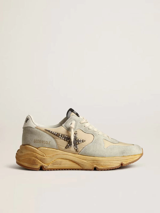 GOLDEN GOOSE - COLD GREY WOMEN'S RUNNING SOLE WITH CABOCHON SUEDE STAR
